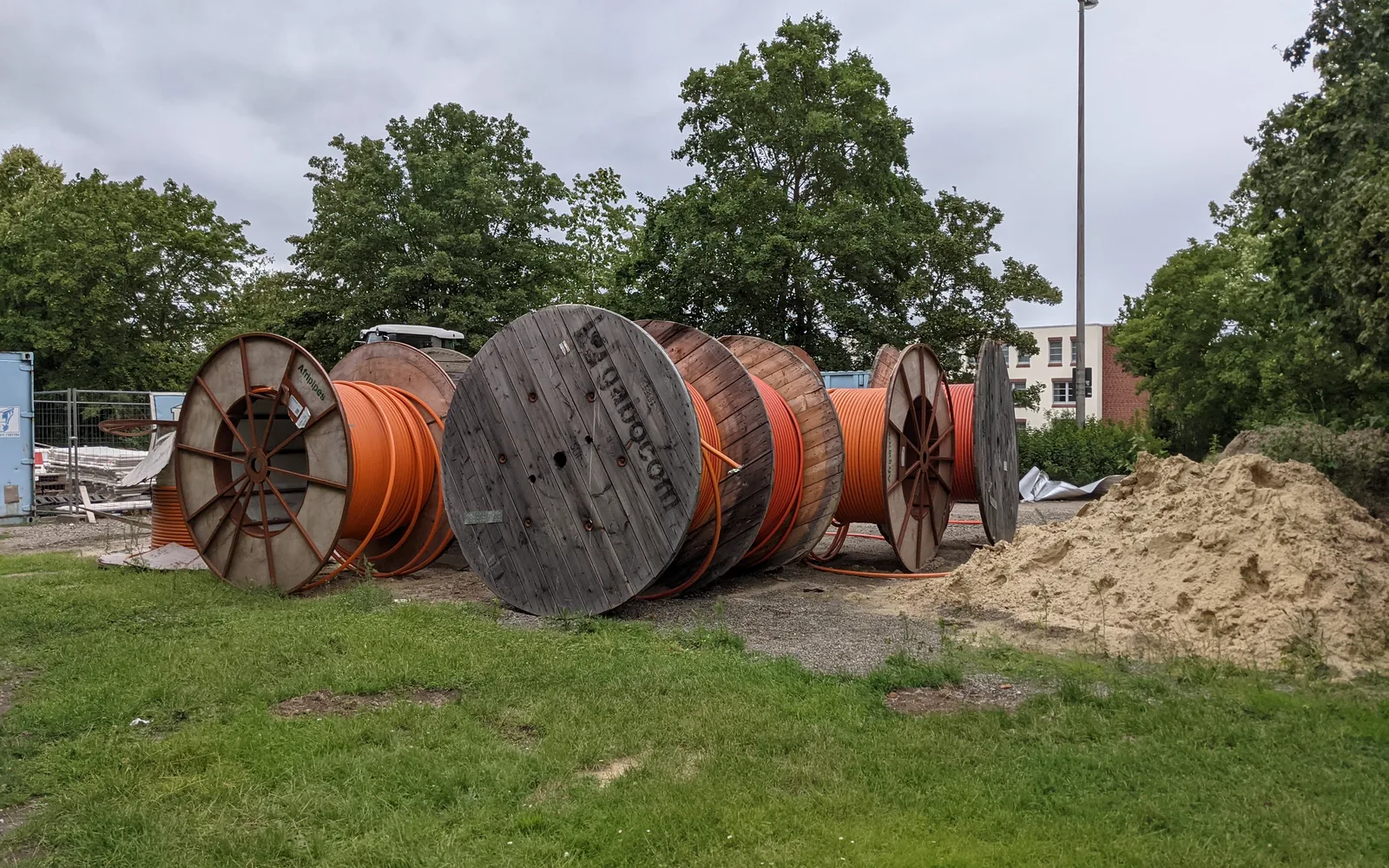 Large wooden cable drums